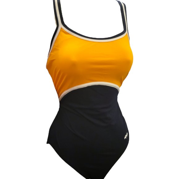 DOLFIN Ladies Training Swimsuit Bathing Suit Chloroban Navy Gold Size 38 /14 NWT - Picture 1 of 3